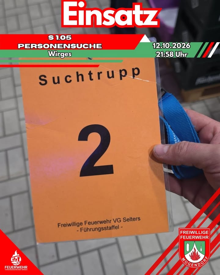 🚨 🗓 12.10.2026 ⏰ 21:58 Uhr 📈 53/2026 🚨 📟„ S 1.05 Personensuche " 🌍…